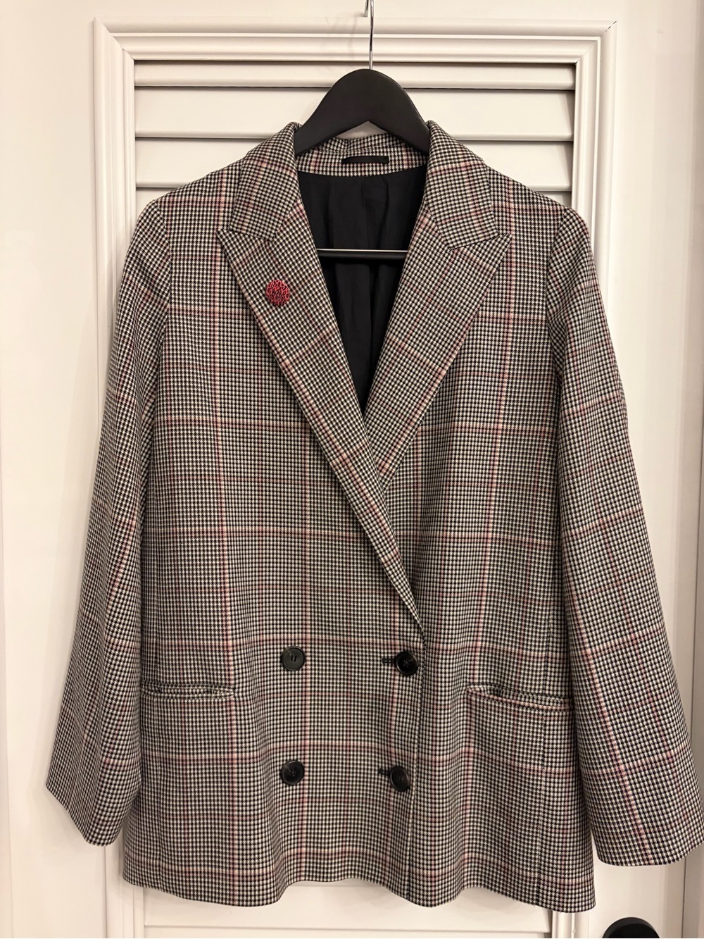 Like New🖤💕All Saints💕🖤Chic Plaid Double-Breasted Pink Windowpane Blazer 💕